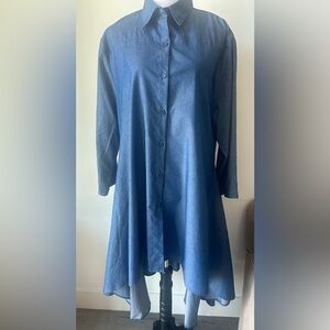 NWT Vivit Blue Long Sleeve Button-Up Shirt Dress or Duster - Blue in Medium